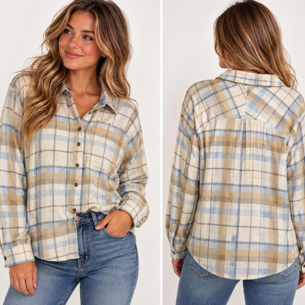 ๐ค NWT BKE Plaid Flannel Button Up Shirt โ Size L